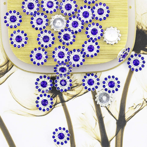 50 pcs Rhinestone Embellishments Crystal Decoration Brooch Button Flatback DIY Craft for Flower Headband Dress Accessory 14mm (Blue)...