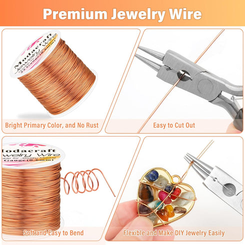 Modacraft 22 Gauge Copper Wire for Jewelry Making with 4 in 1 Plier, 164Ft/0.6mm Craft Beading Pure Bare Copper Wire for Jewelry Making Supplies a...