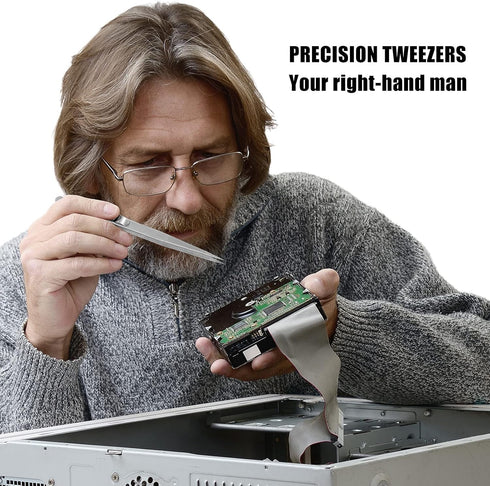 4 Pieces Precision Soldering Tweezer ESD Industrial Electronic Tweezers Tool Set Include Fine Point Tip Straight Tweezer and Locking Curved Tip Pr...