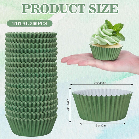 Whaline 300Pcs Green Cupcake Liners Olive Dark Green Baking Cups Wedding Baby Shower Cupcake Wrappers Holders Muffin Liners for Bridal Shower Birt...