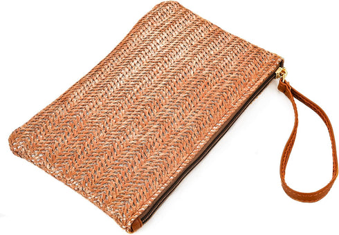 Women Girls Straw Clutch Bag Zipper Wristlet Wallets Bohemian Summer Beach Straw Purse Wallets Handbag For Travel...