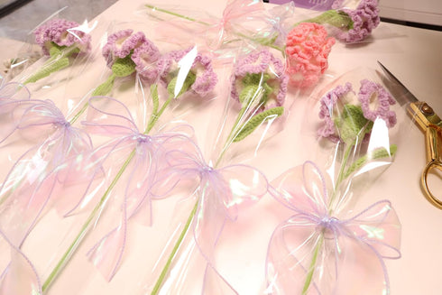 Crochet Flowers Knitted Flowers Carnation - Perfect for Mother's Day Gifts | Handmade Knitted Flowers | Artisan-Crafted | Ideal Home Decor (Purple...