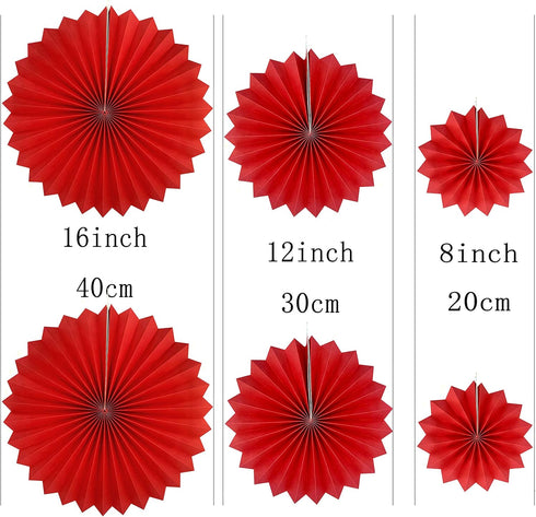 Red and Gold Hanging Paper Fans - Wedding Anniversary Bachelorette Birthday Graduation Party Christmas New Years Event Party Ceiling Hangings Phot...