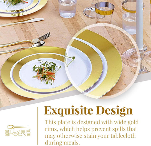 SILVER SPOONS Elegant Disposable Dessert Plates For Party - (10 pc) Heavy Duty Disposable Dinner Set 7.5”, Fine Plastic Dishes For celebrations & ...
