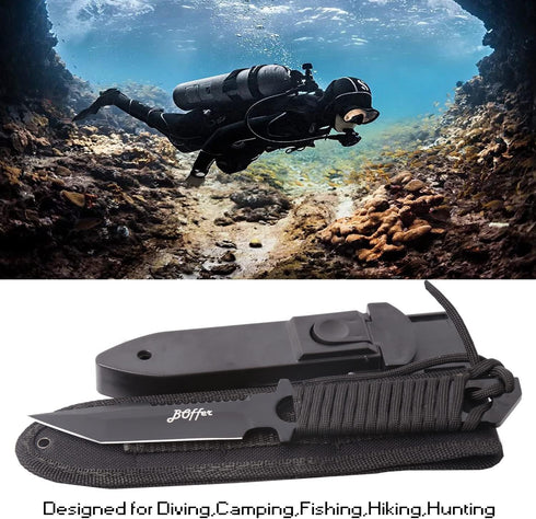 Dive Knife Scuba Diving Knife, Black Tactical Sharp Blade knives, Divers dive tool with 2 Types Sheaths,Sawing Edge and 2 Pairs Leg Straps for Sno...