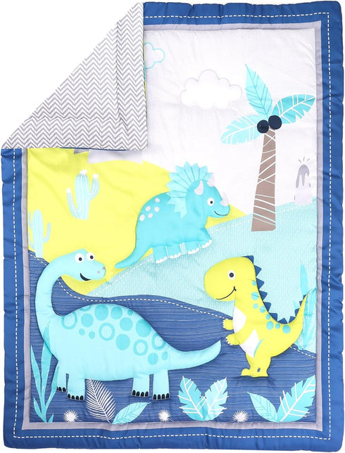 Dinosaurs Crib Quilt for Baby Boys and Girls | Microfiber Crib Comforter for Standard Size Crib | Super Soft Reversible Baby Quilted Blanket...