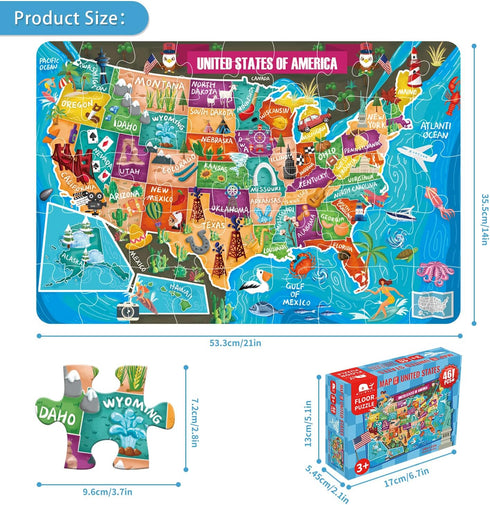 Kids Puzzle Toy Puzzles for Kids Ages 4-8 USA Map Floor Puzzle Raising Children Recognition &Promotes Hand-Eye Coordinatio (46Pcs)...