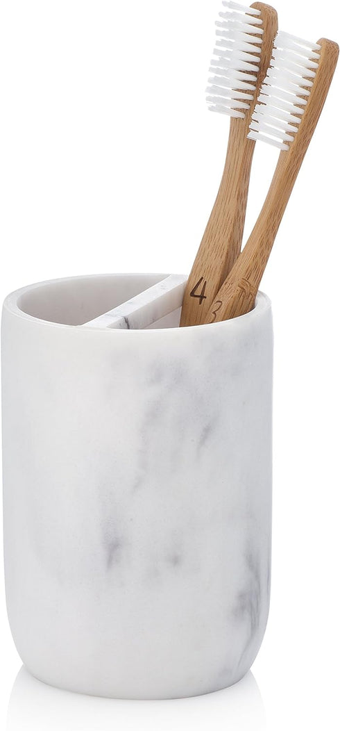 Essentra Home White Marble Toothbrush Holder | Small Toothbrush & Toothpaste Organizer | Blanc Collection...