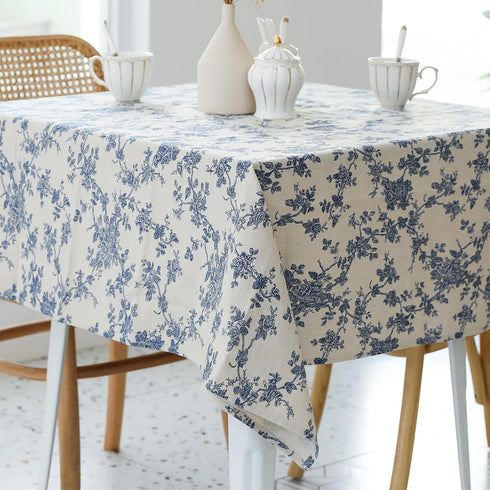 Pastoral Square Tablecloth - 52 x 52 Inch - Beige Linen Table Cloth - Washable Table Cover with Dust-Proof Wrinkle Resistant for Restaurant, Picni...