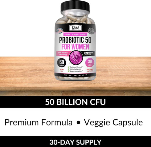 Kaya Naturals Probiotic 50 Billion CFU | Probiotics for Women, Probiotics for Men and Adults, Natural | Gut Health & Immune Support Supplement | P...