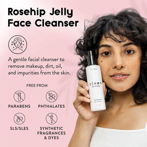 Cleen Beauty Cleanse and Skin Care Set | Daily Regimen | Rosehip Jelly Face Cleanser + Bakuchiol Antioxidant Renewing Serum | Anti-Aging Serum | H...