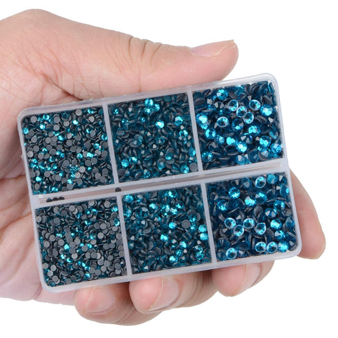 LPBeads 6400 Pieces Hotfix Rhinestones Blue Zircon Flat Back 5 Mixed Sizes Crystal Round Glass Gems with Tweezers and Picking Rhinestones Pen...