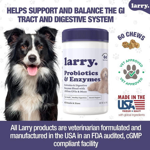 Dog Probiotics and Digestive Enzymes by Larry | 1 Billion CFUs of Probiotics for Dogs | Digestion, Bowel Support, & Gut Health for Dogs | Probioti...