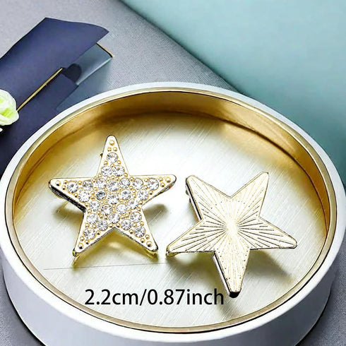 30 PCS Flat Bottom Rhinestones Inlaid Five-Pointed Star Decorative Buttons Alloy Gold Embellishment Decorations Handmade DIY Clothing Gift Party S...