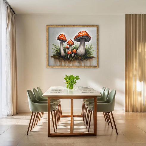 Posterizer 1 pcs-cute mushrooms in the wild-oil painting style 2-Floral & Botanical Art-Landscape & Nature Art-Decor for Home & Office- unframed w...