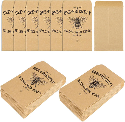 Whaline 200 Pack Bee Friendly Self-Adhesive Coin Envelope Small Kraft Envelope Wildflower Packets for Baby Shower Small Flower Storage Packets for...