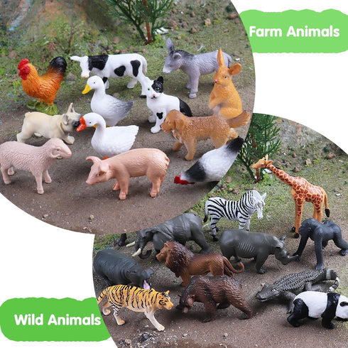 RCOMG 24 PCS Small Animal Toys Set: Farm Animal Toys & Forest Animal Figures, Realistic Animal Figurines Cake Topper Party Favor for Kids Toddlers...
