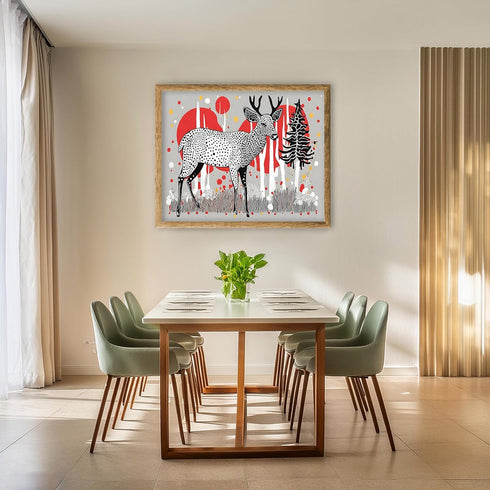 Posterizer 1 pcs- maximalist deer print with abstract elements-Art for Animal Lovers-Abstract & Modern Art- Living Room Bedroom Decor- unframed wa...