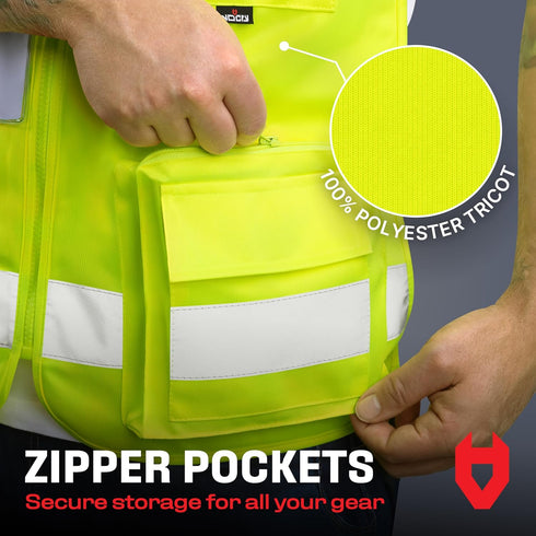 NoCry Premium Reflective Safety Vest for Men with Heavy Duty Stitching & Phone Pocket — ANSI Class 2 Safety Vest with Pockets — Ideal Neon Constru...