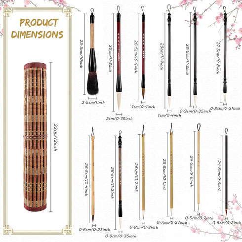 12 Pieces Chinese Calligraphy Brushes Painting Writing Brushes Watercolor Brushes Set Kanji Japanese Sumi Painting Drawing Brushes Kanji Art Brush...