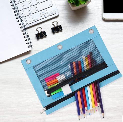 Pencil Pouches, Zipper Binder Pencil Pouch Pen Case With 3 Holes, 3 Ring Zippered Pocket Pencil Pouch for School Office...