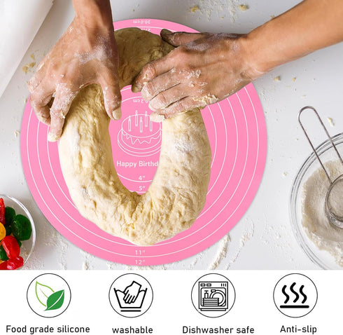 Silicone Baking Mat Cake Mat Round Silicone Baking Mat with Measurements for Cake Turntable Stand Pastry Baking Sheet, Non-Stick and Heat Resistan...