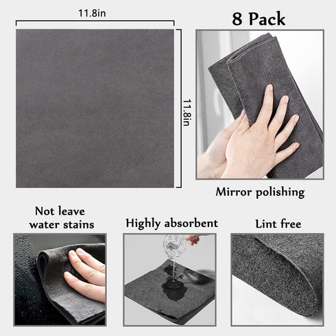 Thickened Magic Cleaning Cloth,8 Pcs Lint Free Cloth,Reusable Microfiber Cleaning Rag for Windows,Mirror,Glass,Car,Gray...