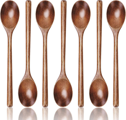 7PCS Wooden Spoons for Cooking, 9.3Inch Large Wooden Ladles for Eating Pasta Mixing Stirring Tasting Baking, Extra Long Handle Spoons for Serving,...