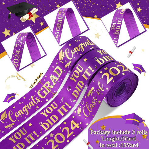 Moukeren 3 Roll Class of 2024 Graduation Ribbon Graduation Party Favors Decor 1 Inch Congratulations Ribbon DIY Congrats Grad Ribbon Art Fabric Ri...
