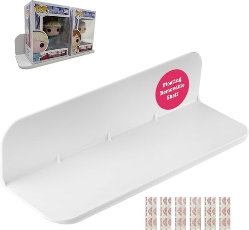Made in USA White Stick-On Removable Adhesive Floating Wall Shelf Durable Textured ABS Injection Molded Plastic with Lipped Edges | Designed for S...