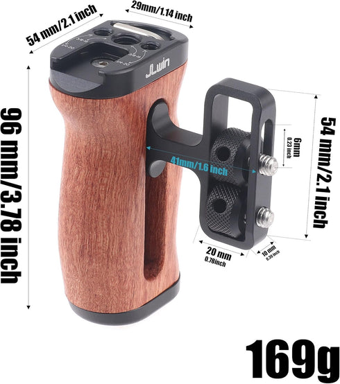 Fotga Wooden Side Handle Grip with 1/4"-20 Mount Holes Cold Shoe for DSLR Mirrorless Video Camera Cage Microphone Built-in Wrench,Adjustable Up an...