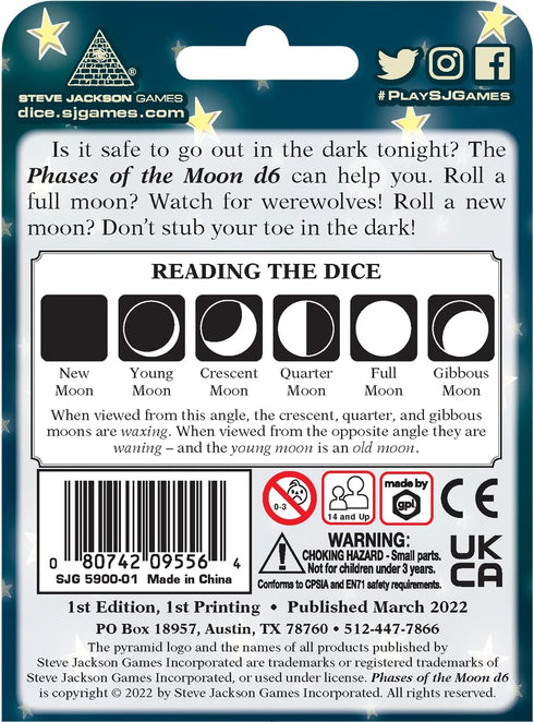 Phases of The Moon d6 | 19mm Six-Sided Die | Includes Two Mystery Dice | Tabletop Roleplaying Games | RPG | from Steve Jackson Games...