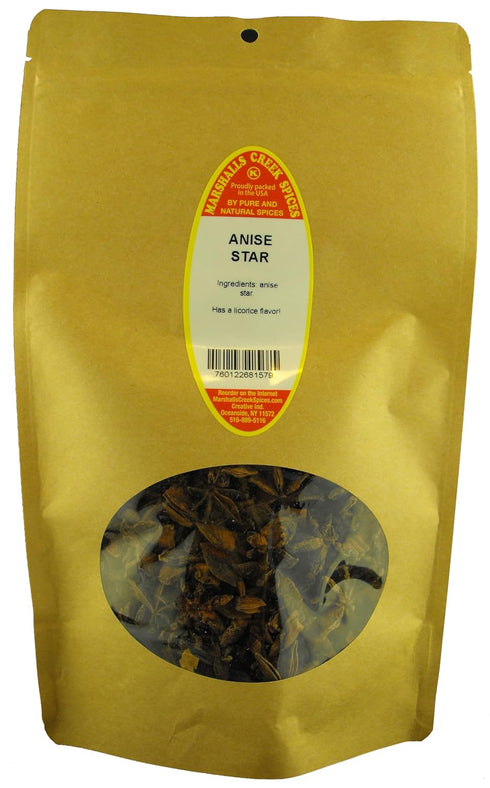 Marshalls Creek Spices ANISE STAR, STAR ANISE 6 ounce XL ECO Friendly Kraft Stand-up Pouch. Premium Quailty...