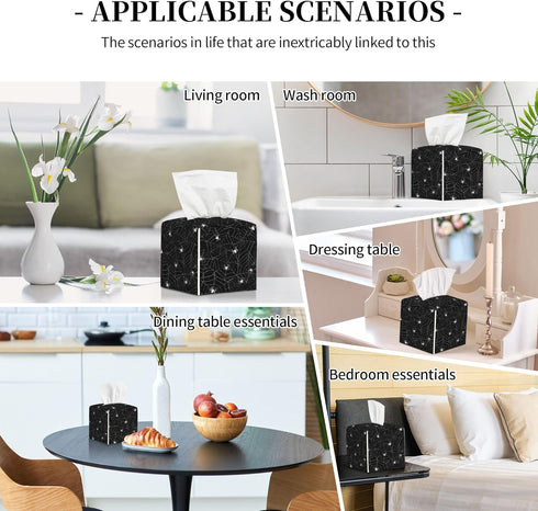 Leather Tissue Box Holder Spider Web Tissue Box Cover Square Waterproof Tissue Holder Organizer Modern Napkin Holder for Bedroom Dresser Night Sta...