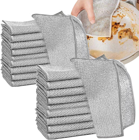 2024 New Multipurpose Non-Scratch Wire Dishcloth, 20 Pack Soft Wire Dishwashing Rags Safe for Non-Stick Cookware, Scrubs & Cleans for Dishes, Sink...