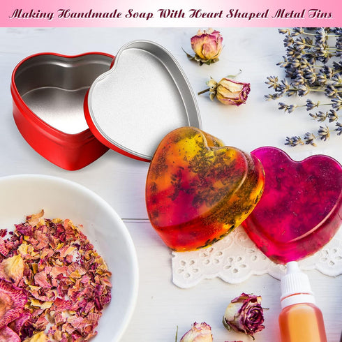 Vesici 12 Pack 2 oz Heart Shaped Metal Tins with Lids Empty Candle Jars Candle Containers Cans for Making Candles Heart Box for Mother's Day Candi...