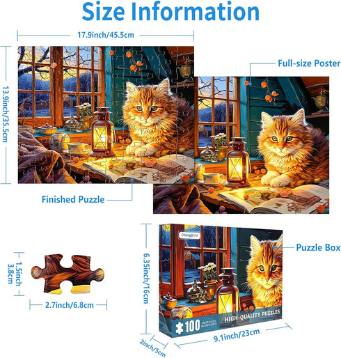 100 Piece Puzzles for Kids Reading Cat Puzzle 100 Piece Puzzles for Adults, Cute Kitten Puzzles 100 Pieces for Adults, 100 Piece Seniors Puzzles K...