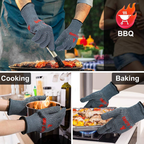 Oven Gloves Grill Gloves, 1472? Heat Proof Non-Slip Grill Oven Gloves with Fingers, Men & Women BBQ Accessories for Cooking, Barbecuing, Baking, K...