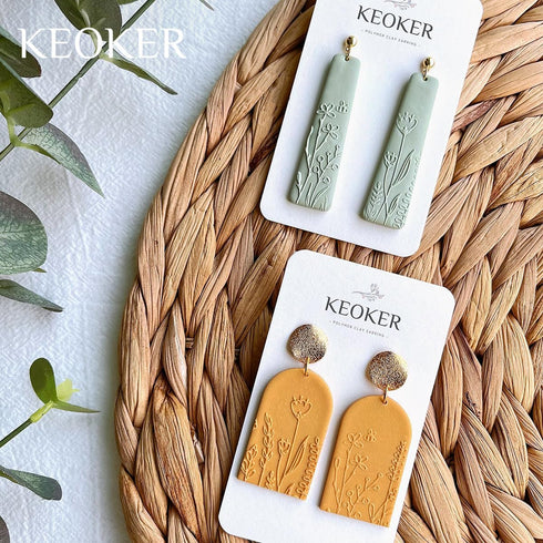 Keoker Polymer Clay Texture Sheets, Clay Texture Mat for Making Earrings Jewerly, Polymer Clay Earrings Tools (No.5 Floral)...