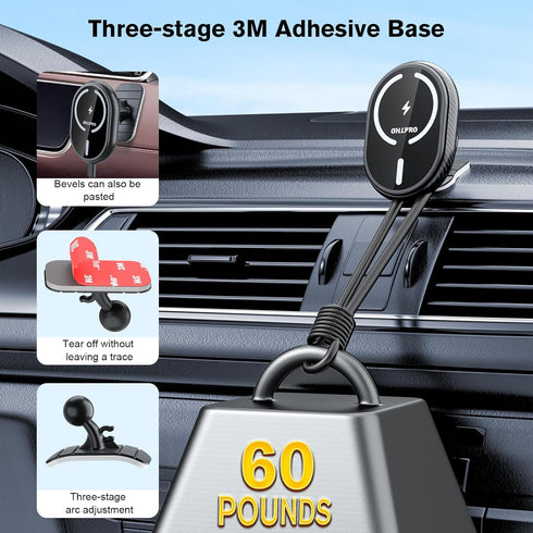 OHLPRO Minimalist MagSafe Car Mount Charger, 15W Fast Charging, Compatible with iPhone 15/14 Series, USB-C, Includes Magnetic Ring......