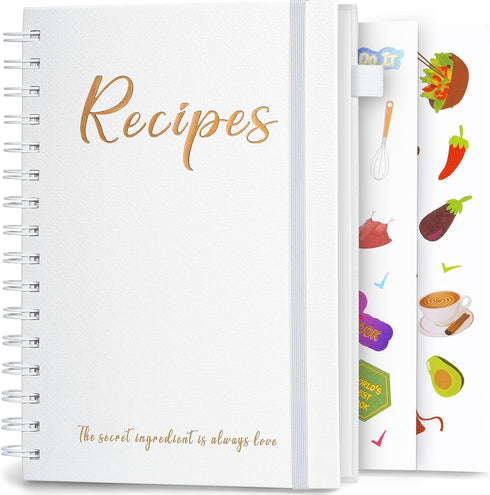 JUBTIC Recipe Book to Write in Your Own Recipes,Sprial Hardcover Personal Blank Recipe Book, Make Your Own Family Cookbook with Gold Foil Stickers...