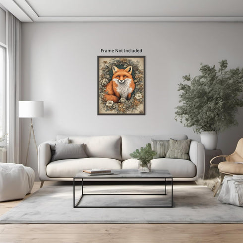 Posterizer 1 pcs- Red fox in a circular frame with flowers arround it-Art for Animal Lovers-Floral Botanical Art- Gift for Men Women Teens-Decor f...