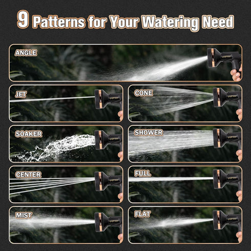 Metal Garden Hose Nozzle 9 Watering Patterns, Hose Sprayer Heavy Duty, Spray Nozzles For Garden Hose, Garden Hose Nozzle Sprayer Anti-Slip, High P...