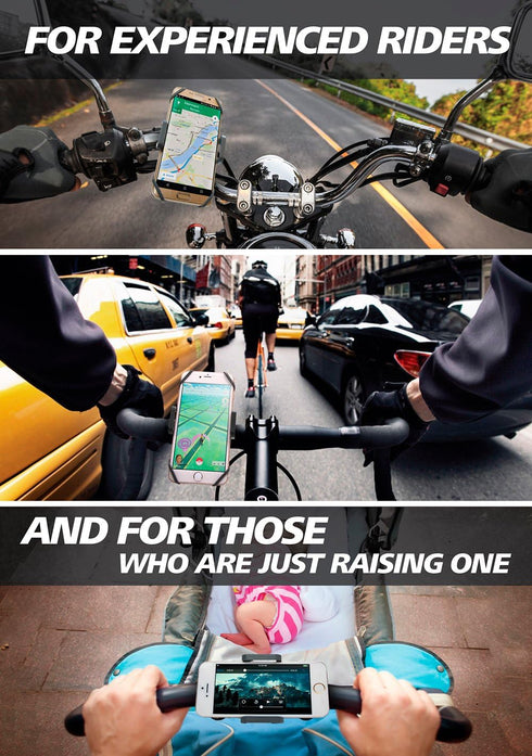 Bike & Motorcycle Phone Mount - For iPhone 14 (13, Xr, SE, Max/Plus), Galaxy S22 or any Cell Phone - Universal ATV, Mountain & Road Bicycle Handle...
