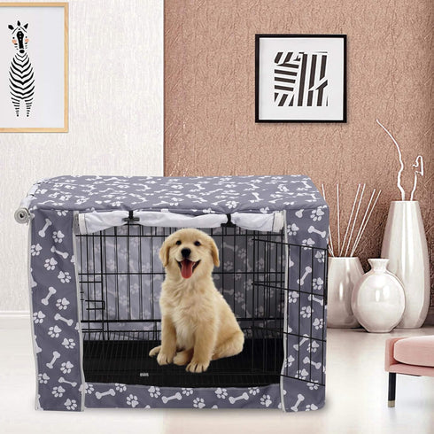 Pethiy Dog Crate Cover Durable Polyester Pet Kennel Cover Universal Fit for Wire Dog Crate - Fits Most 24 inch Dog Crates - Cover only-Sky Gray-24...