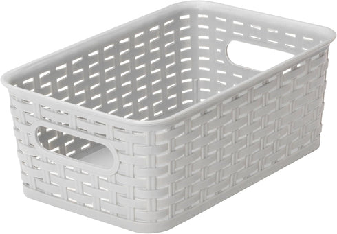 YBM Home Small Plastic Rattan Storage Box Basket Organizer - Gray - 1 Pack...