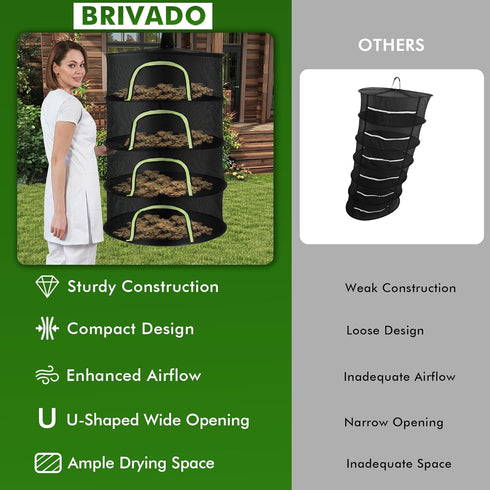 Herb Drying Rack Hanging Mesh 4 Layer 18" with Zipper, Garden Pruning Shear, Hook & Carabiner Clip for Drying Herbs, Plants, Seeds, Buds | Outdoor...