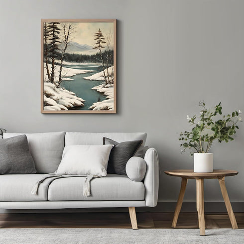 Posterizer 1 pcs-snowy winter nature scene with a lake-2-Landscape & Nature Art-GIft for Men Women Teens-Living Room Bedroom Decor- unframed wall ...