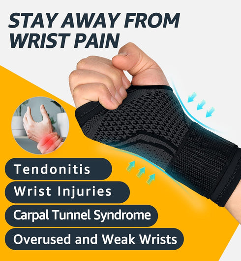 HiRui 2-Pack Wrist Brace Wrist Wraps, Hand Compression Sleeves with Wrist Straps Support for Fitness Weightlifting MTB Tendonitis Carpal Tunnel Ar...