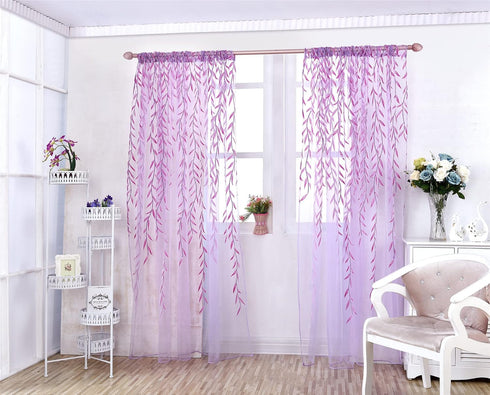 ICYANG Lavender Curtains Lilac Leaf Purple Vine Willow Tulle Room 78.6 x 39.3 Inch Sheer Drape Panel Valances for Living Room Bedroom Balcony Door...